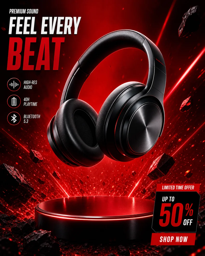 Vismuse example: Feel Every Beat headphone advertisement